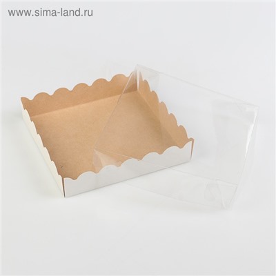 Коробочка для печенья с PVC крышкой, крафт, 15 х 15 х 3 см