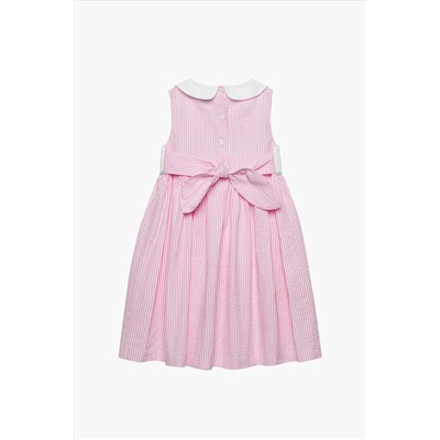 Trotters London Pink Stripe Tweetie Bird Smocked Cotton Dress