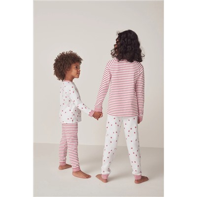 The White Company Organic Cotton Strawberry And Stripe White Pyjamas 2 Pack