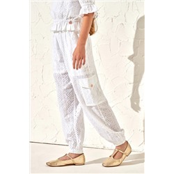 Angel & Rocket Cleo Broderie Cargo White Trousers