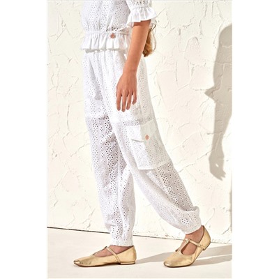 Angel & Rocket Cleo Broderie Cargo White Trousers