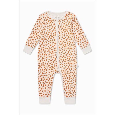 MORI Organic Cotton & Bamboo Giraffe Spot Zip Up Cream Sleepsuit