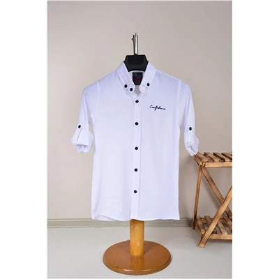 Белая рубашка узкого кроя из лайкры для мальчика KİDS-1306
