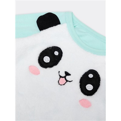 Пижама для девочек (лонгслив и брюки) в цвете "ментол" с изображением панды