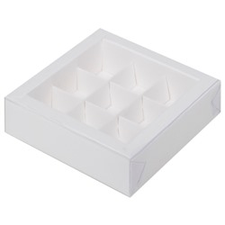 Коробка для конфет 9 шт с пластиковой крышкой Белая 155х155х30