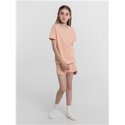 Комплект для девочек (футболка, шорты) коралловый с сердечками