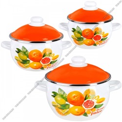 Orange Набор 3предмета (кастрюли 2,0/3,0/4,0л) металлическая оранжевая крышка, белая эмаль,пластиковая ручка/кнопка(шар)