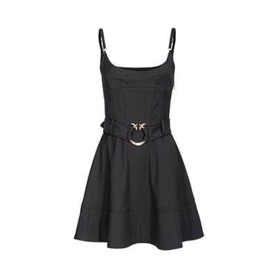 Vestido evasé de lana - Negro