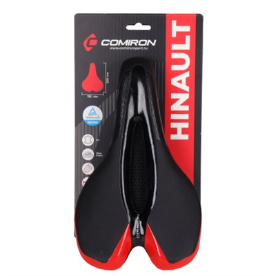 Седло велосипедное MTB COMIRON HINAULT M039R 250X155, Технологии: DW, ED. Верх: PU принтованный глянец/Цвет: Красный /уп 30/