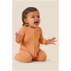 MORI Natural Organic Cotton & Bamboo Ecru Waffle Zip Up Sleepsuit