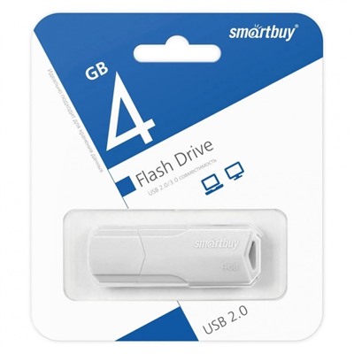 Флешка Smartbuy 4GBCLU-W, 4 Гб, USB2.0, чт до 25 Мб/с, зап до 15 Мб/с, белая