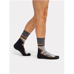 Высокие мужские носки "термо" темно-серого цвета с оранжевым вставками
