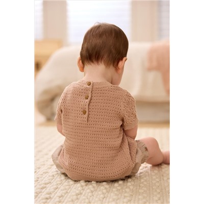 Rust Brown/Pink Baby Knitted Top and Woven Shorts Set (0mths-2yrs)