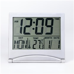Часы электронные настольные: календарь, будильник, термометр, 8.8 х 7.8 см, CR2025