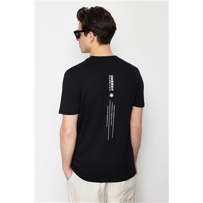 Черная футболка с короткими рукавами из 100 % хлопка с текстовым принтом и вышивкой TMNSS24TS00133