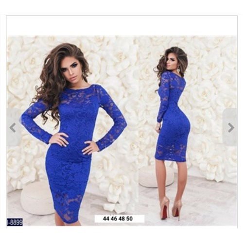 Платье гипюр на подкладке яр-синее X118 Размер/цвет 50