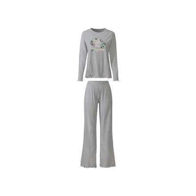 esmara® Damen Pyjama mit Kräuselkante und Rundhalsausschnitt