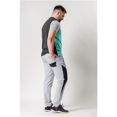 Спортивные брюки М-1228: Серый меланж / Тёмно-синий