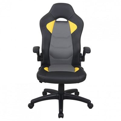 Кресло компьютерное Brabix Skill GM-005 откидные подлокотники экокожа черное/желтое 532494 (1)