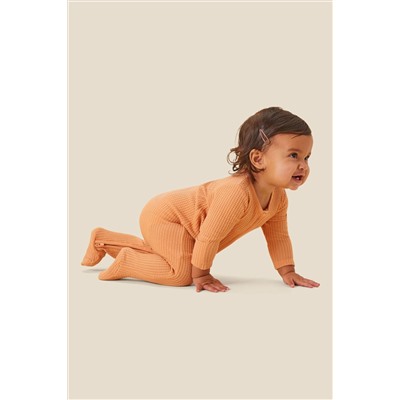 MORI Natural Organic Cotton & Bamboo Ecru Waffle Zip Up Sleepsuit