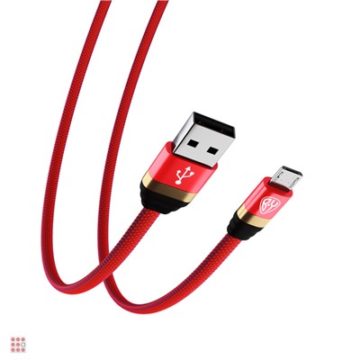 Кабель для зарядки Элегант Micro USB, 1м, 3А, быстрая зарядка QC3.0, тканевая оплётка, красный