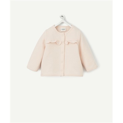 GILET ROSE BÉBÉ FILLE EN REMBOURRAGE RECYCLÉ AVEC VOLANTS