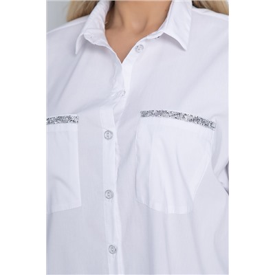 Рубашка белая с блёстками на накладных карманах