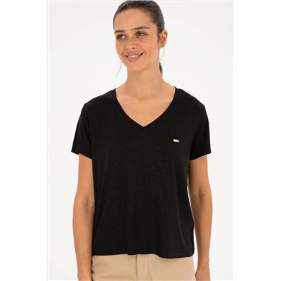 Женская серебристо-черная футболка с v-образным вырезом Неожиданная скидка в корзине