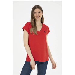 Женская красная базовая футболка с v-образным вырезом Неожиданная скидка в корзине