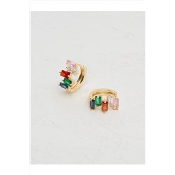 Стильные серьги-кольца с разноцветными камнями багет 23SX810164