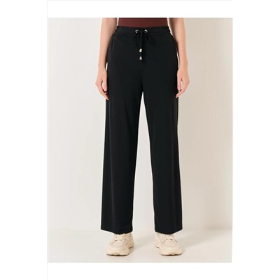 Черные широкие брюки-джоггеры с высокой талией и эластичной резинкой на талии