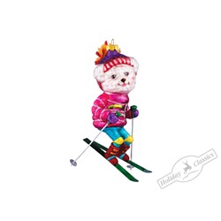 Собака "Лыжница" в розовой куртке и фиолетовой шапочке с помпоном (стекло) П/У, 7х14,5 см
