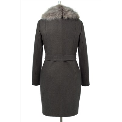 02-3072 Пальто женское утепленное (пояс) валяная шерсть серый