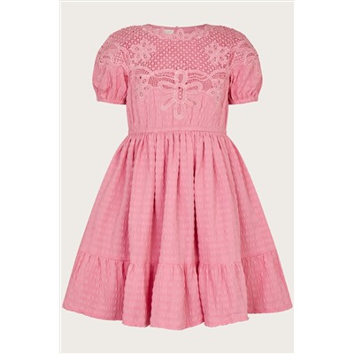 Monsoon Pink Crochet Woven Dress