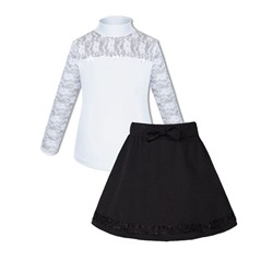 Школьная форма для девочки с белой водолазкой (блузкой) и черной юбкой с рюшей
