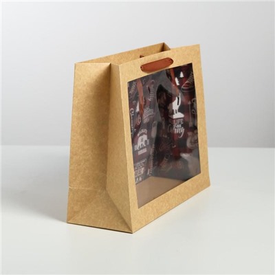 Пакет подарочный крафтовый с пластиковым окном, упаковка, «Man», 31 х 26 х 11 см