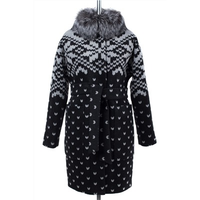 02-1824 Пальто женское утепленное (пояс) Ворса серо-черный