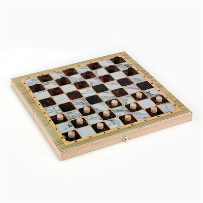 Настольная игра 3 в 1 "Мрамор": шахматы, шашки, нарды, деревянные большие 40 х 40 см
