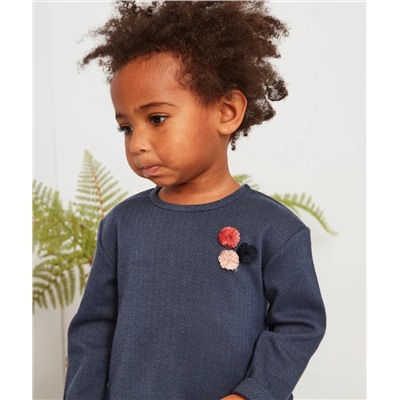 ROBE AVEC PULL INTÉGRÉ BLEU MARINE BÉBÉ FILLE AVEC POMPONS COLORÉS