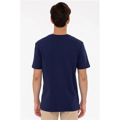 Мужская темно-синяя базовая футболка с v-образным вырезом Неожиданная скидка в корзине