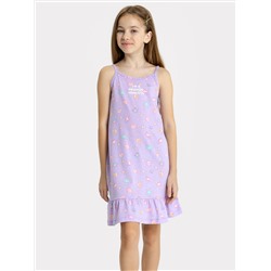 Сорочка ночная для девочек фиолетовая с текстом и рисунком ракушек