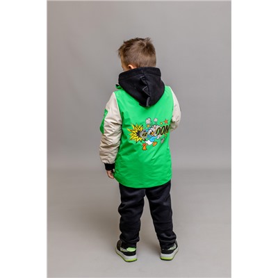 656-24в-1 Куртка-бомбер для мальчика "Марек/1" ярко-зеленый/экрю