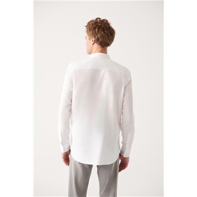 Белая рубашка Легко гладить Воротник на пуговицах Текстурированный смесовый хлопок Стандартная посадка