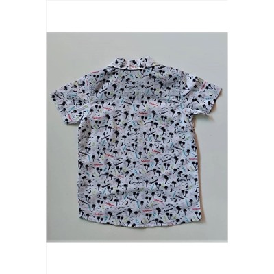 Праздничная летняя рубашка белого цвета с тропическим узором для мальчика из 100% хлопка и хлопка NNK01201030