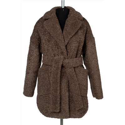 02-3195 Пальто женское утепленное (пояс) Букле/Искусственный мех коричневый