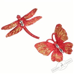 Бабочка/Стрекоза со стразами красно-золотые ЦЕНА за 1 шт  12,5х10 см