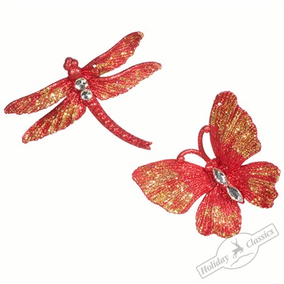 Бабочка/Стрекоза со стразами красно-золотые ЦЕНА за 1 шт  12,5х10 см