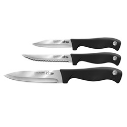 LR05-51 LARA Набор ножей 3 предмета: Для очистки, Для овощей, Для стейка. чёрная ручка Soft Touch
