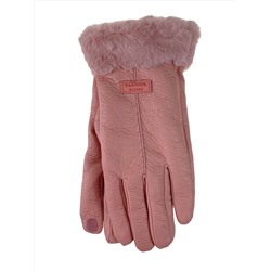 Перчатки женские из искусственной кожи с мехом, цвет розовый