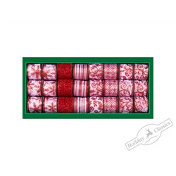 Лента для декорирования искристая красная/прозрачно-белая с красными узорами, 5 мх6,5 см